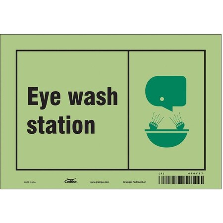 Eye Wash Station, 10 in W x 7 in H, Vertical Rectangle, Glow Vinyl, 470Y97 MPN:470Y97