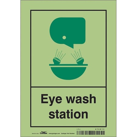 Eye Wash Station, 7 in W x 10 in H, Horizontal Rectangle, Glow Vinyl, 470Z13 MPN:470Z13