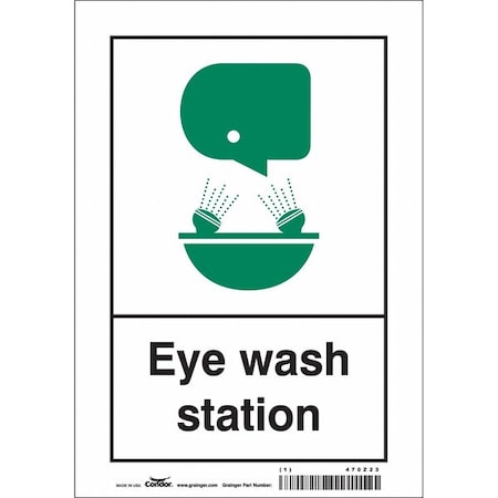 Eye Wash Station, 7 in W x 10 in H, Horizontal Rectangle, Vinyl, 470Z23 MPN:470Z23