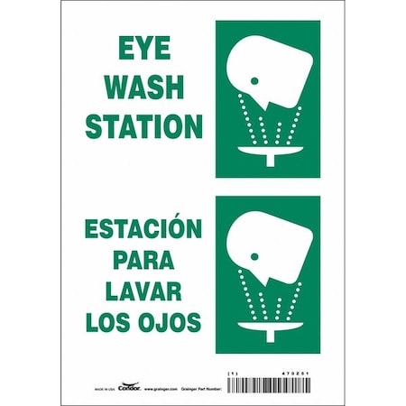 Eye Wash Station/Estacion Para Lavar Los Ojos, 7 in W x 10 in H, Rectangle, Vinyl, 470Z51 MPN:470Z51