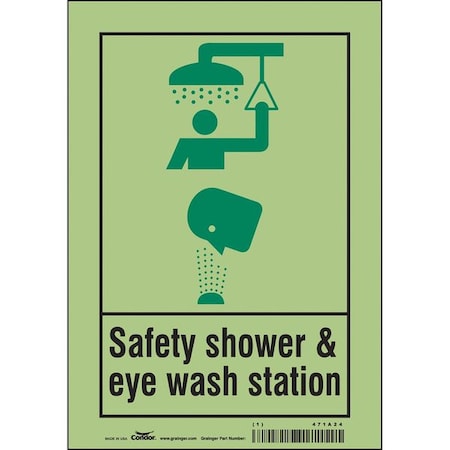 Safety Shower & Eye Wash Station, 7 in W x 10 in H, Horizontal Rectangle, Glow Vinyl, 471A24 MPN:471A24