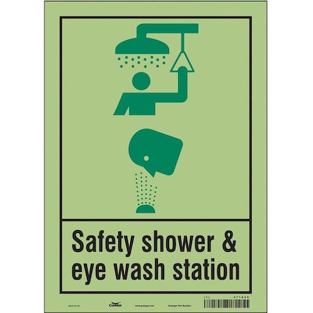 Safety Shower & Eye Wash Station, 10 in W x 14 in H, Vertical Rectangle, Glow Vinyl, 471A25 MPN:471A25