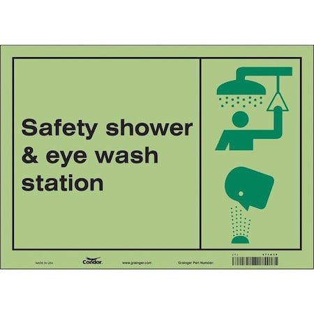 Safety Shower & Eye Wash Station, 14 in W x 10 in H, Horizontal Rectangle, Glow Vinyl, 471A38 MPN:471A38