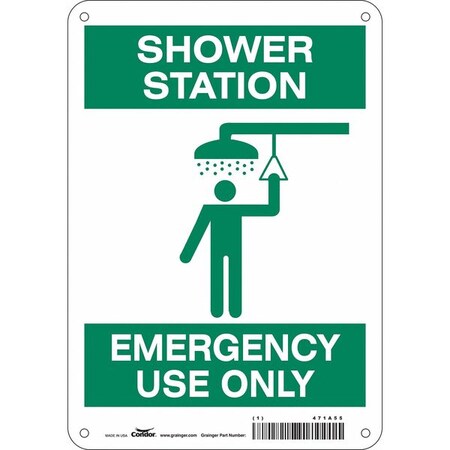 Shower Station Emergency Use Only, 7 in W x 10 in H, Horizontal Rectangle, Polyethylene, 471A55 MPN:471A55