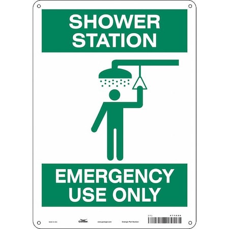 Shower Station Emergency Use Only, 10 in W x 14 in H, Vertical Rectangle, Polyethylene, 471A56 MPN:471A56
