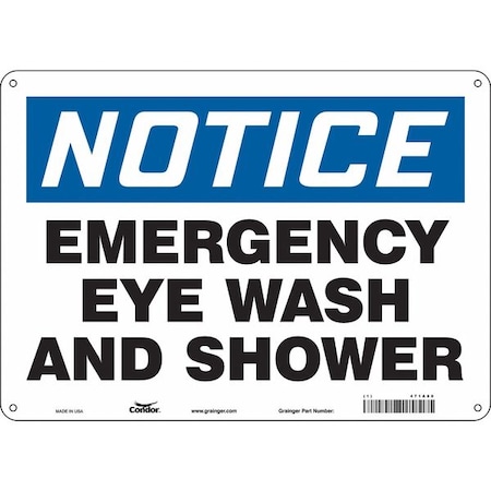 Notice, Emergency Eye Wash And Shower, 14 in W x 10 in H, Horizontal Rectangle, Polyethylene, 471A80 MPN:471A80