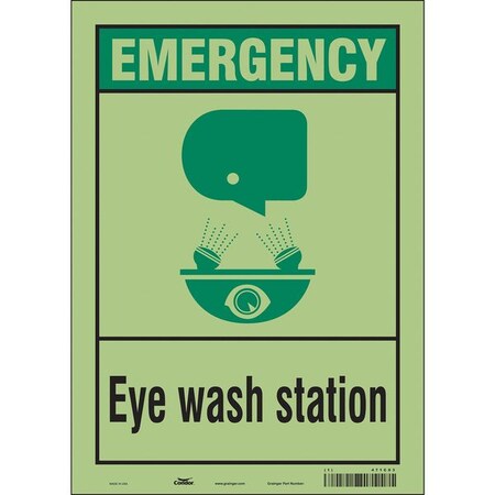 Emergency, Eye Wash Station, 10 in W x 14 in H, Vertical Rectangle, Glow Vinyl, 471C03 MPN:471C03