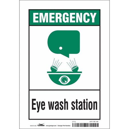 Emergency, Eye Wash Station, 7 in W x 10 in H, Horizontal Rectangle, Vinyl, 471C10 MPN:471C10
