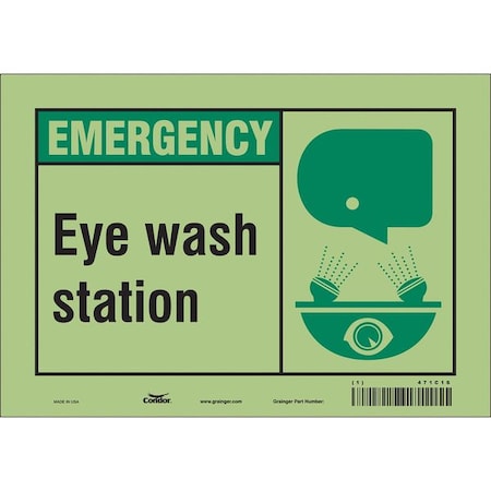 Emergency, Eye Wash Station, 10 in W x 7 in H, Vertical Rectangle, Glow Vinyl, 471C16 MPN:471C16