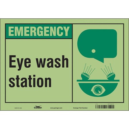 Emergency, Eye Wash Station, 14 in W x 10 in H, Horizontal Rectangle, Glow Vinyl, 471C17 MPN:471C17
