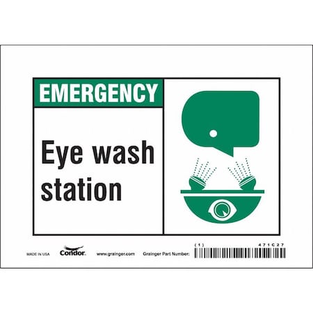 Emergency, Eye Wash Station, 7 in W x 5 in H, Horizontal Rectangle, Vinyl, 471C27 MPN:471C27