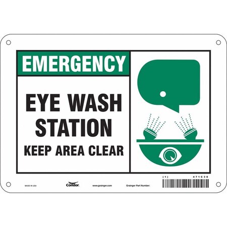 Emergency, Eye Wash Station Keep Area Clear, 10 in W x 7 in H, Vertical Rectangle, Aluminum, 471C38 MPN:471C38