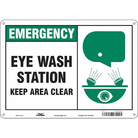 Emergency, Eye Wash Station Keep Area Clear, 14 in x 10 in, Horizontal Rectangle, Aluminum, 471C39 MPN:471C39
