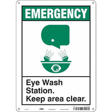 Emergency, Eye Wash Station. Keep Area Clear., 10 in x 14 in, Vertical Rectangle, Aluminum, 471C49 MPN:471C49