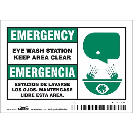 Emergency/Emergencia, Safety Shower, 5 in W x 3 1/2 in H, Horizontal Rectangle, Vinyl, 471C56, PK5 MPN:471C56