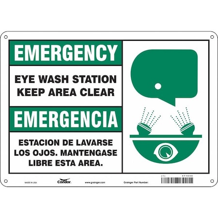 Emergency/Emergencia, Safety Shower, 14 in W x 10 in H, Horizontal Rectangle, Polyethylene, 471C58 MPN:471C58