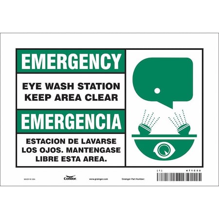 Emergency/Emergencia, Safety Shower, 10 in W x 7 in H, Vertical Rectangle, Vinyl, 471C59 MPN:471C59