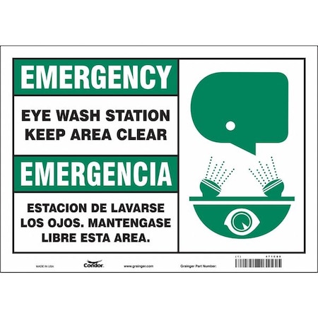 Emergency/Emergencia, Safety Shower, 14 in W x 10 in H, Horizontal Rectangle, Vinyl, 471C60 MPN:471C60