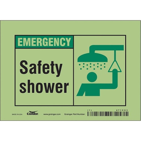 Emergency, Safety Shower, 7 in W x 5 in H, Horizontal Rectangle, Glow Vinyl, 471C63 MPN:471C63