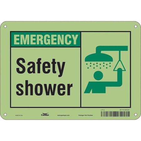 Emergency, Safety Shower, 10 in W x 7 in H, Vertical Rectangle, Glow Vinyl, 471C64 MPN:471C64