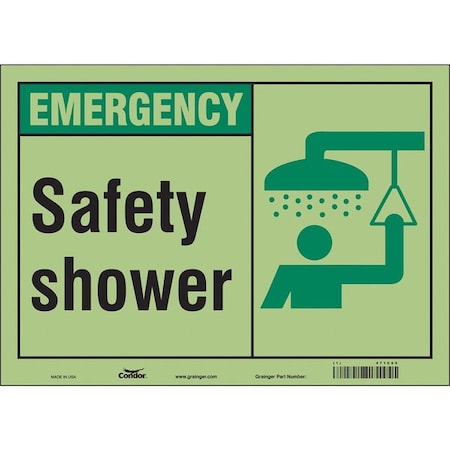 Emergency, Safety Shower, 14 in W x 10 in H, Horizontal Rectangle, Glow Vinyl, 471C65 MPN:471C65