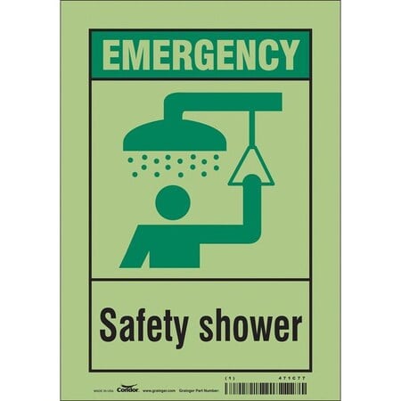 Emergency, Safety Shower, 7 in W x 10 in H, Horizontal Rectangle, Glow Vinyl, 471C77 MPN:471C77