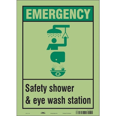 Emergency, Safety Shower & Eye Wash Station, 10 in x 14 in, Vertical Rectangle, Glow Vinyl, 471D10 MPN:471D10