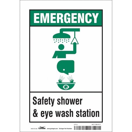 Emergency, Safety Shower & Eye Wash Station, 7 in W x 10 in H, Horizontal Rectangle, Vinyl, 471D17 MPN:471D17