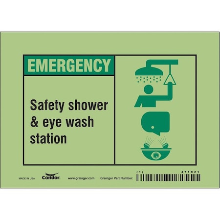 Emergency, Safety Shower & Eye Wash Station, 7 in x 5 in, Horizontal Rectangle, Glow Vinyl, 471D21 MPN:471D21