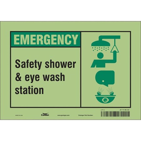 Emergency, Safety Shower & Eye Wash Station, 10 in x 7 in, Vertical Rectangle, Glow Vinyl, 471D22 MPN:471D22