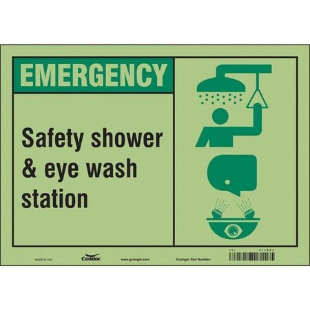 Emergency, Safety Shower & Eye Wash Station, 14 in x 10 in, Horizontal Rectangle, Glow Vinyl, 471D23 MPN:471D23