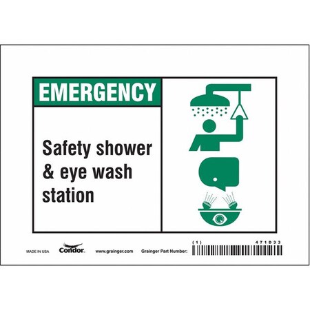 Emergency, Safety Shower and Eye Wash Station, 7 in W x 5 in H, Horizontal Rectangle, Vinyl, 471D33 MPN:471D33
