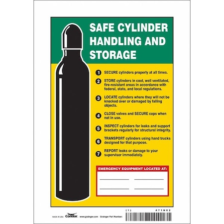 Safety Sign, 10 in Height, 7 in Width, Vinyl, Horizontal Rectangle, English, 471N62 MPN:471N62