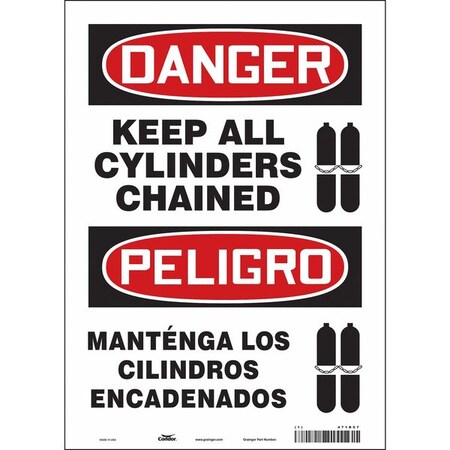 Safety Sign, 14 in Height, 10 in Width, Vinyl, Vertical Rectangle, English, Spanish, 471R07 MPN:471R07