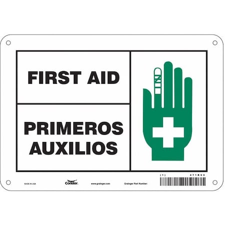 First Aid/Primeros Auxilios, 10 in W x 7 in H, Vertical Rectangle, Aluminum, 471R90 MPN:471R90