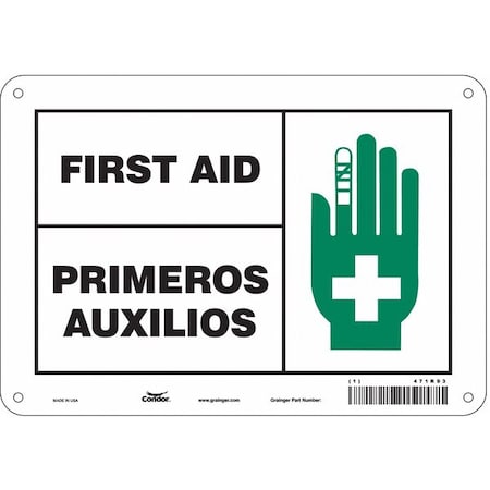 First Aid/Primeros Auxilios, 10 in W x 7 in H, Vertical Rectangle, Polyethylene, 471R93 MPN:471R93