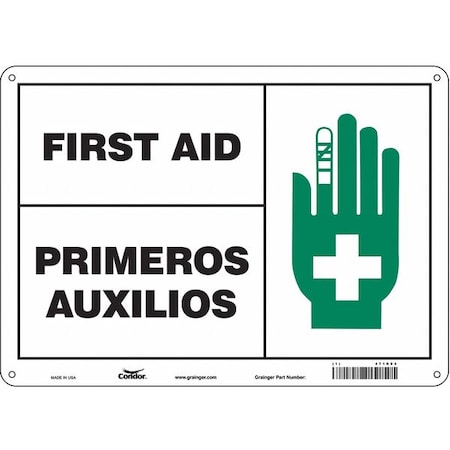 First Aid/Primeros Auxilios, 14 in W x 10 in H, Horizontal Rectangle, Polyethylene, 471R94 MPN:471R94