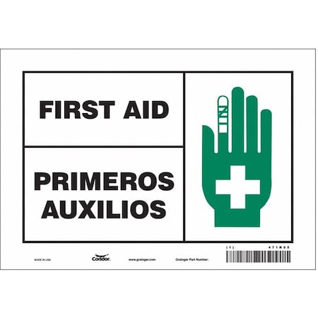 First Aid/Primeros Auxilios, 10 in W x 7 in H, Vertical Rectangle, Vinyl, 471R95 MPN:471R95