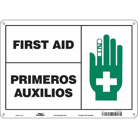 First Aid/Primeros Auxilios, 14 in W x 10 in H, Horizontal Rectangle, Vinyl, 471R96 MPN:471R96