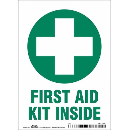 First Aid Kit Inside, 5 in W x 7 in H, Vertical Rectangle, Vinyl, 471T26 MPN:471T26