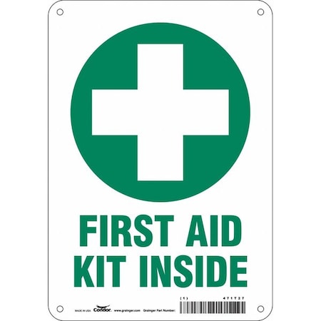 First Aid Kit Inside, 7 in W x 10 in H, Horizontal Rectangle, Vinyl, 471T27 MPN:471T27