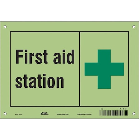 First Aid Station, 10 in W x 7 in H, Vertical Rectangle, Glow Vinyl, 471T46 MPN:471T46