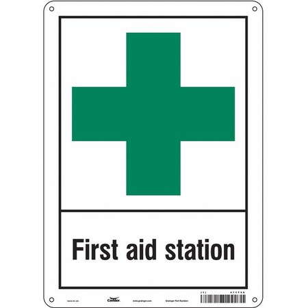 First Aid Station, 10 in W x 14 in H, Vertical Rectangle, Aluminum, 471T58 MPN:471T58