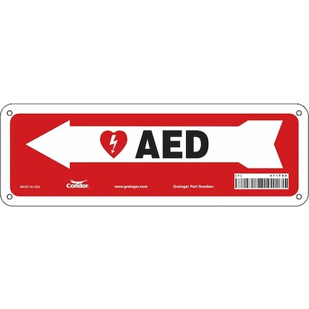 AED, 12 in W x 4 in H, Vertical Rectangle, Aluminum, 471T92 MPN:471T92