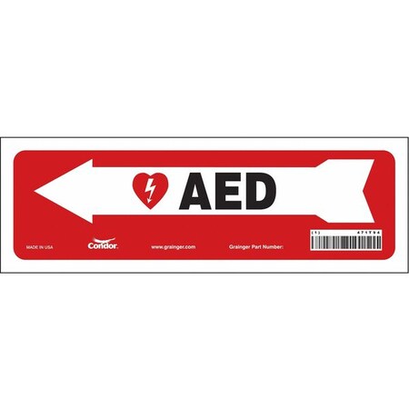 AED, 12 in W x 4 in H, Vertical Rectangle, Vinyl, 471T94 MPN:471T94