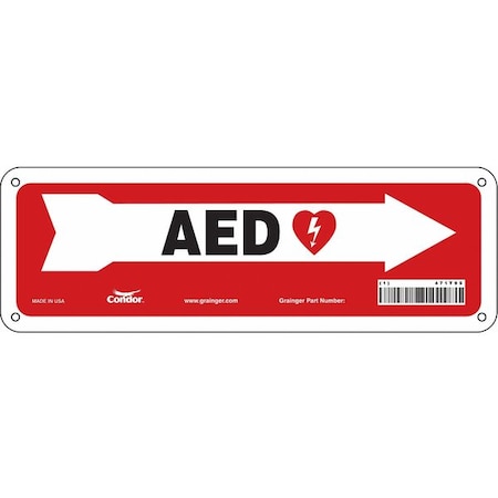AED, 12 in W x 4 in H, Vertical Rectangle, Aluminum, 471T95 MPN:471T95