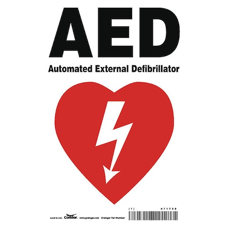 AED Automated External Defibrillator, 7 in W x 10 in H, Horizontal Rectangle, Aluminum, 471T98 MPN:471T98