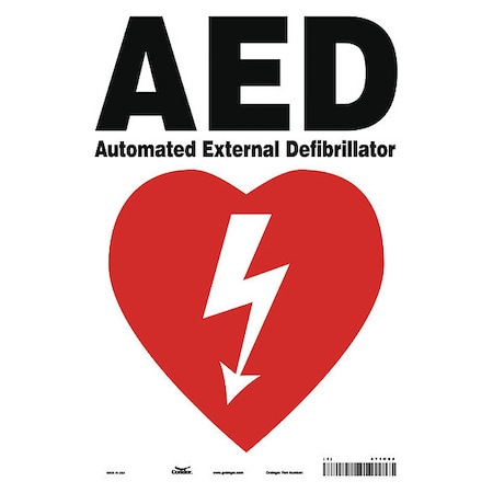 AED Automated External Defibrillator, 10 in W x 14 in H, Vertical Rectangle, Vinyl, 471U05 MPN:471U05