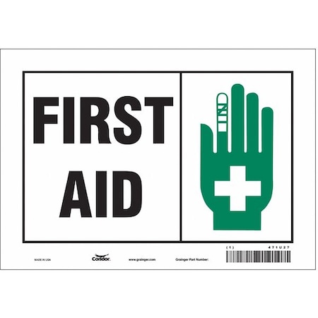 First Aid, 10 in W x 7 in H, Vertical Rectangle, Vinyl, 471U27 MPN:471U27