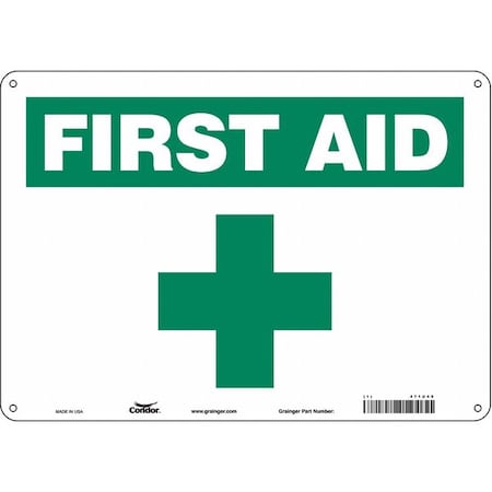 First Aid, 14 in W x 10 in H, Horizontal Rectangle, Aluminum, 471U49 MPN:471U49